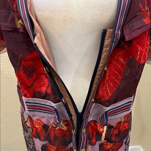 Byron Lars, Elegant,Unique Floral Sheer Maxi Dress, Red/Purple Accents, size 10 - Picture 10 of 15